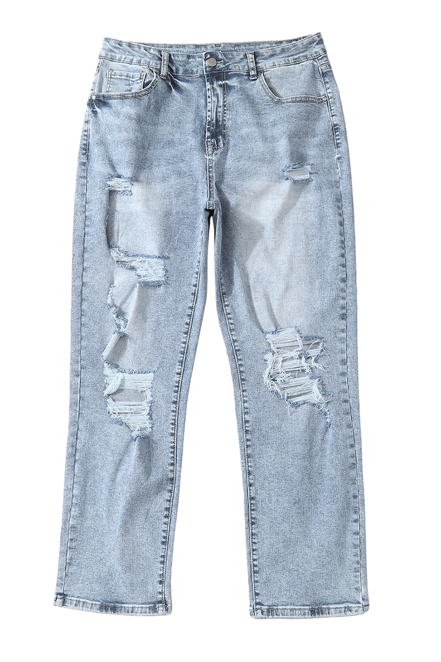 Light Wash Frayed Slim Fit High-Waist Jeans