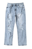 Light Wash Frayed Slim Fit High-Waist Jeans