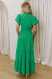 V-Neck Puff Sleeve High-Waist Tiered Maxi Dress- 3 Colors