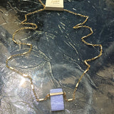 Gold Tone Natural Stone Pendant Necklace- Blue