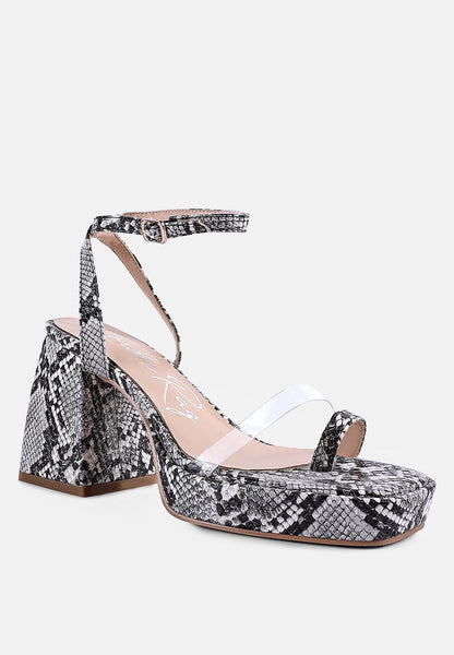 Such Flirt Snake Print Triangular Block Heel Sandals- 3 Colors