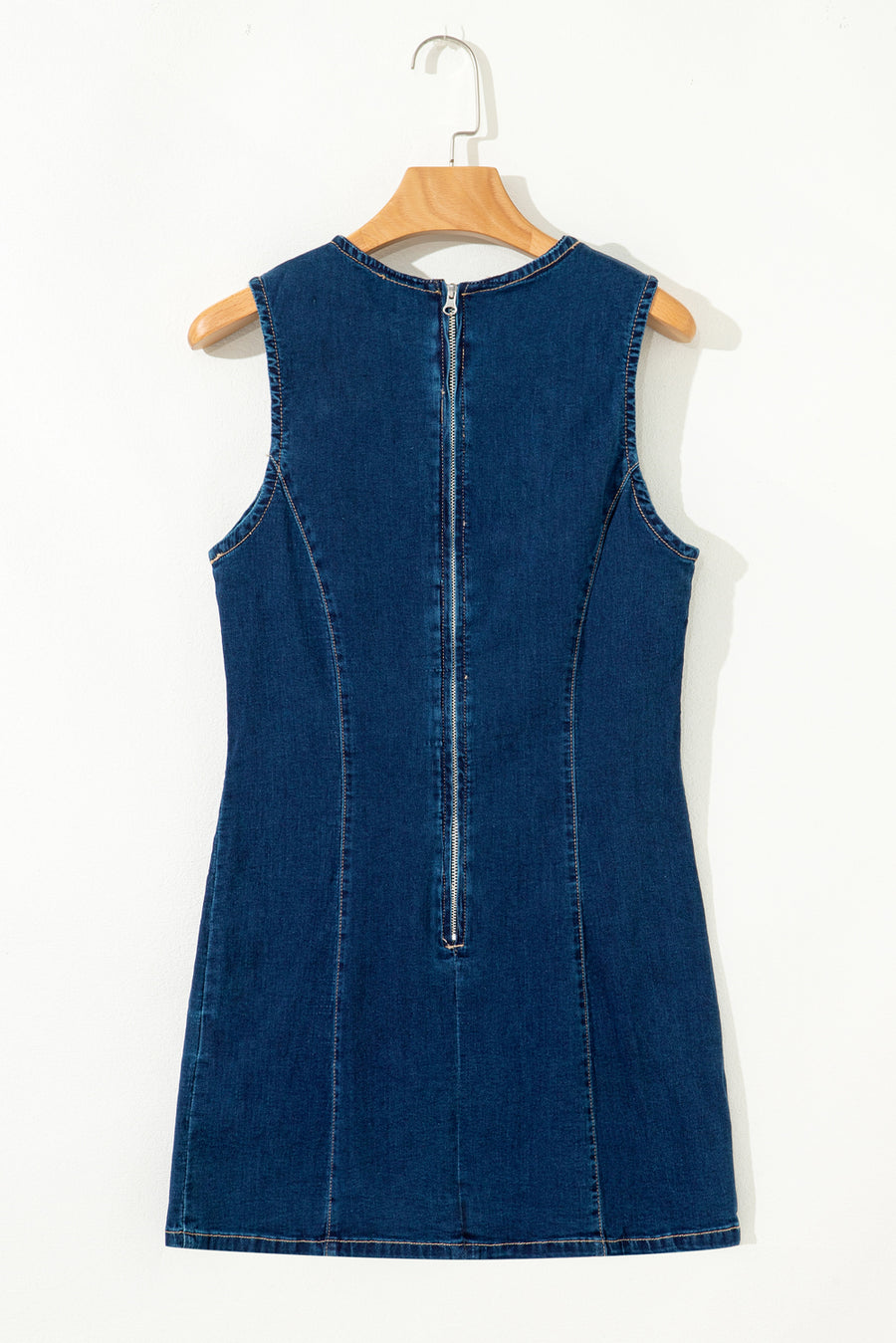 Dark Blue Zip-Up Bodycon Sleeveless Denim Mini Dress
