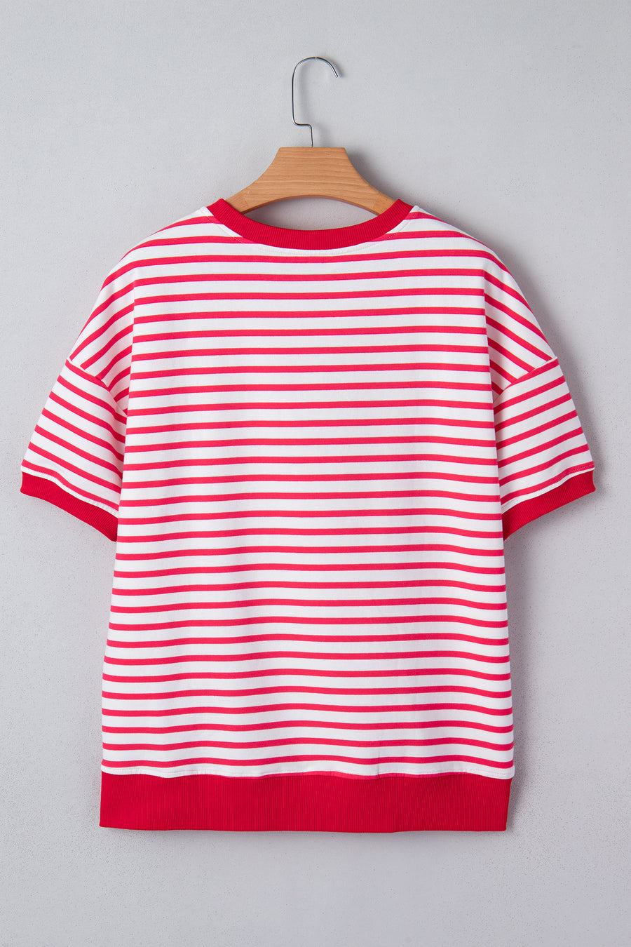 Red Striped Drop Shoulder Banded Short Sleeve T Shirt