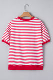 Red Striped Drop Shoulder Banded Short Sleeve T Shirt