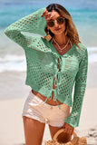 Tie Front Crochet Flare Sleeve Knit Cover-Up- 3 Colors