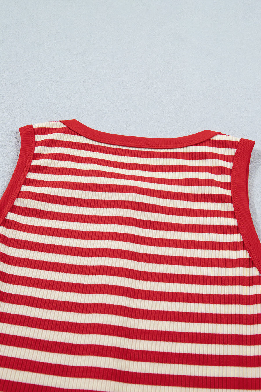 Red Striped Button-Up Ribbed Knit Tank Top