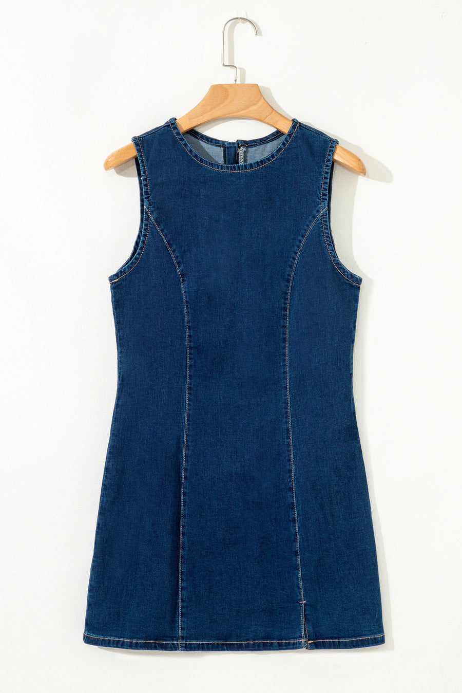 Dark Blue Zip-Up Bodycon Sleeveless Denim Mini Dress