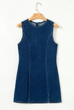 Dark Blue Zip-Up Bodycon Sleeveless Denim Mini Dress