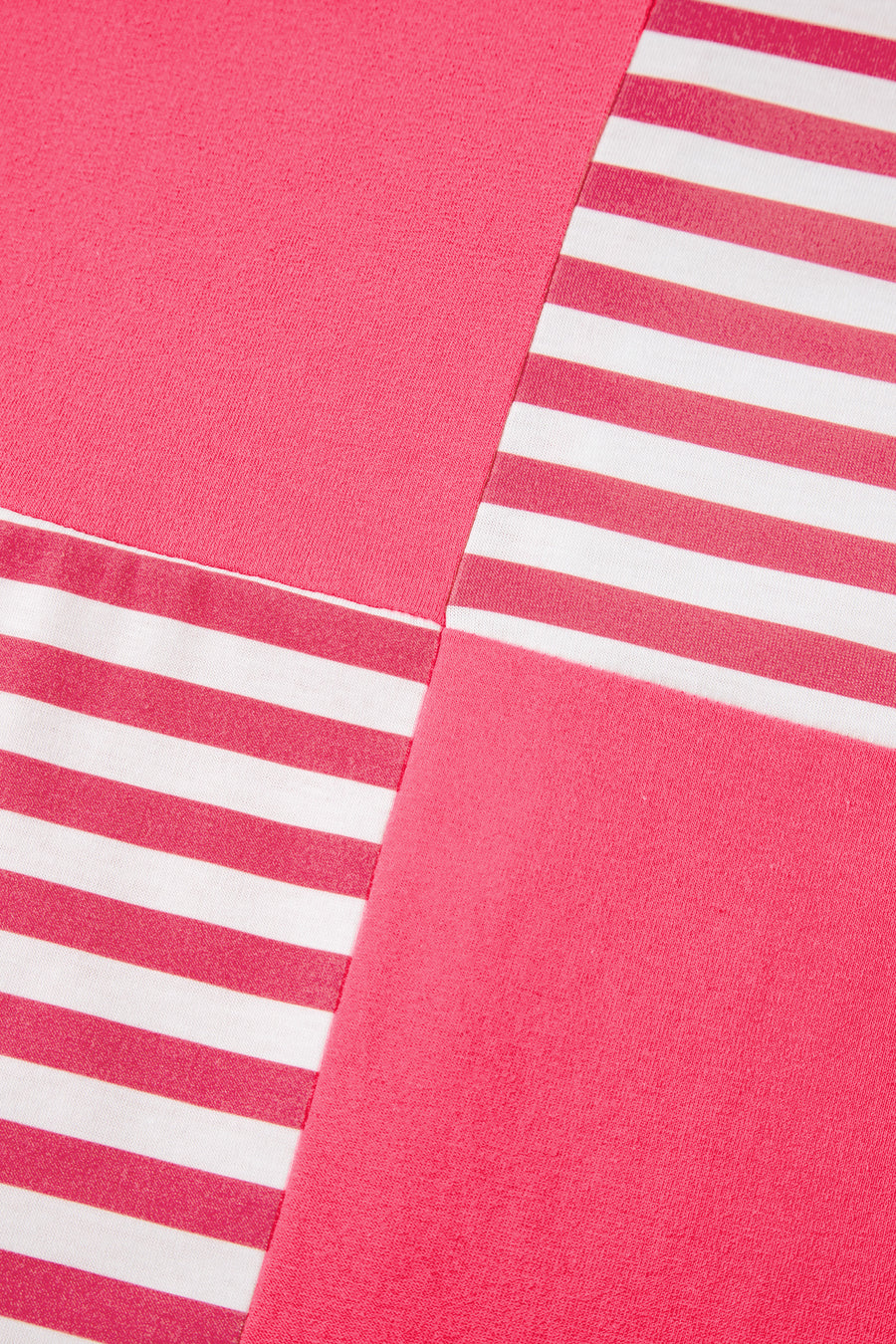 Pink Stripe Color Block Patchwork Drop Shoulder Long Sleeve High-Low Top