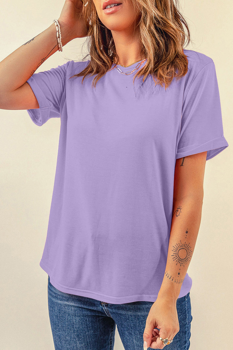 Basic Crew Neck Rolled Sleeve T-Shirt- 12 Colors