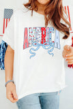 White Coquette Bow America Short Sleeve Graphic T-Shirt