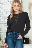 Black Button Cuff Puff Long Sleeve Sheath Top