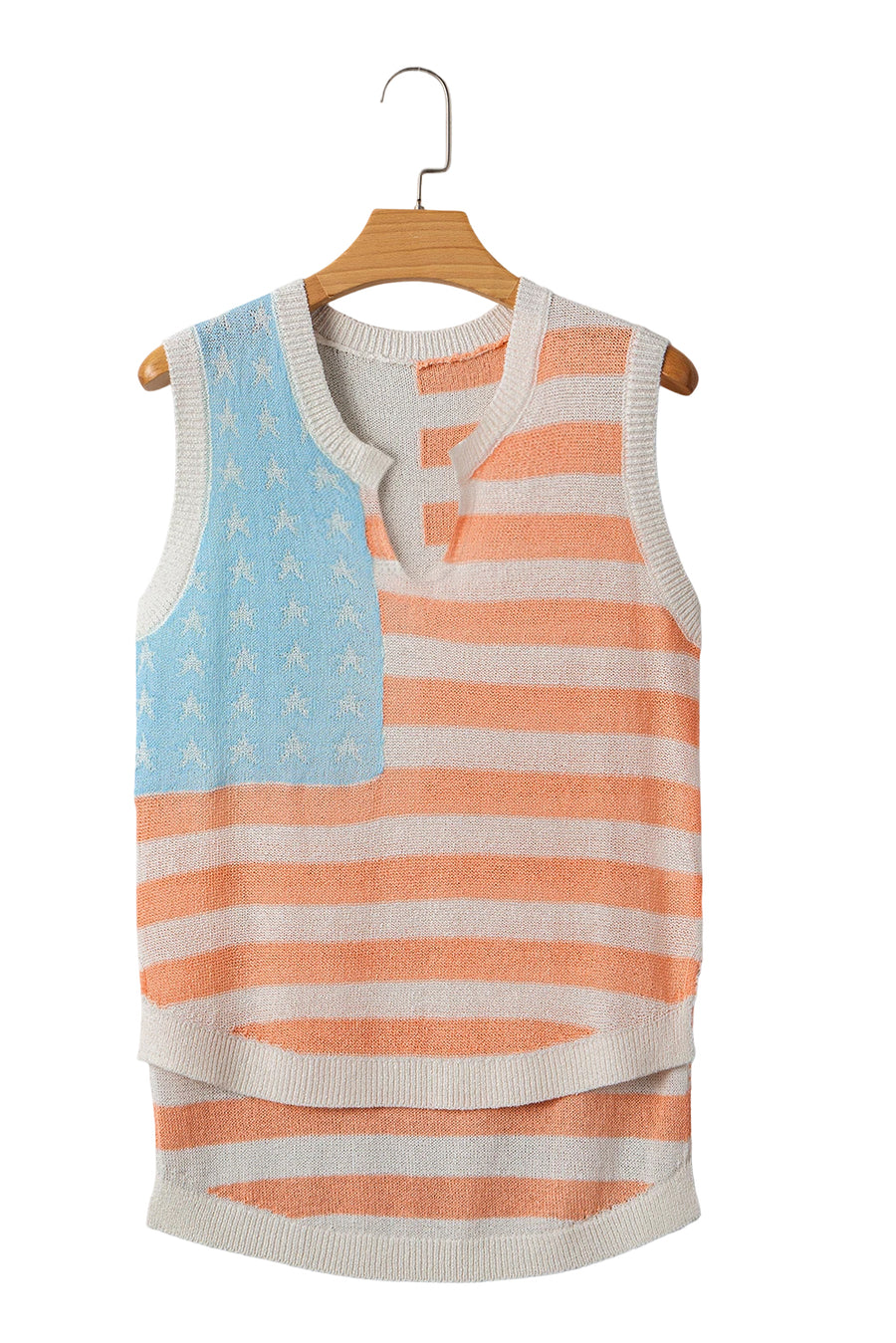 American Flag Notched Neck Loose Knit Vest- 2 Colors