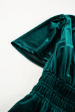 Velvet Puff Short Sleeve Smocked Waist Tiered Maxi Dress with Pockets- 3 Colors