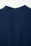 Navy Blue V-Neck Ruffled Sleeve Floral Embroidered Babydoll Blouse