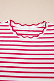 Striped Scalloped Trim Crew Neck Short Sleeve T-Shirt- 5 Colors
