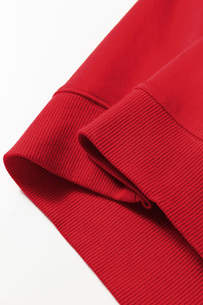 Fiery Red Varsity Striped Detail Plus Size Round Neck Sweatshirt