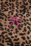 Leopard Print & Embroidered Bow Long Sleeve Top and Pants Set