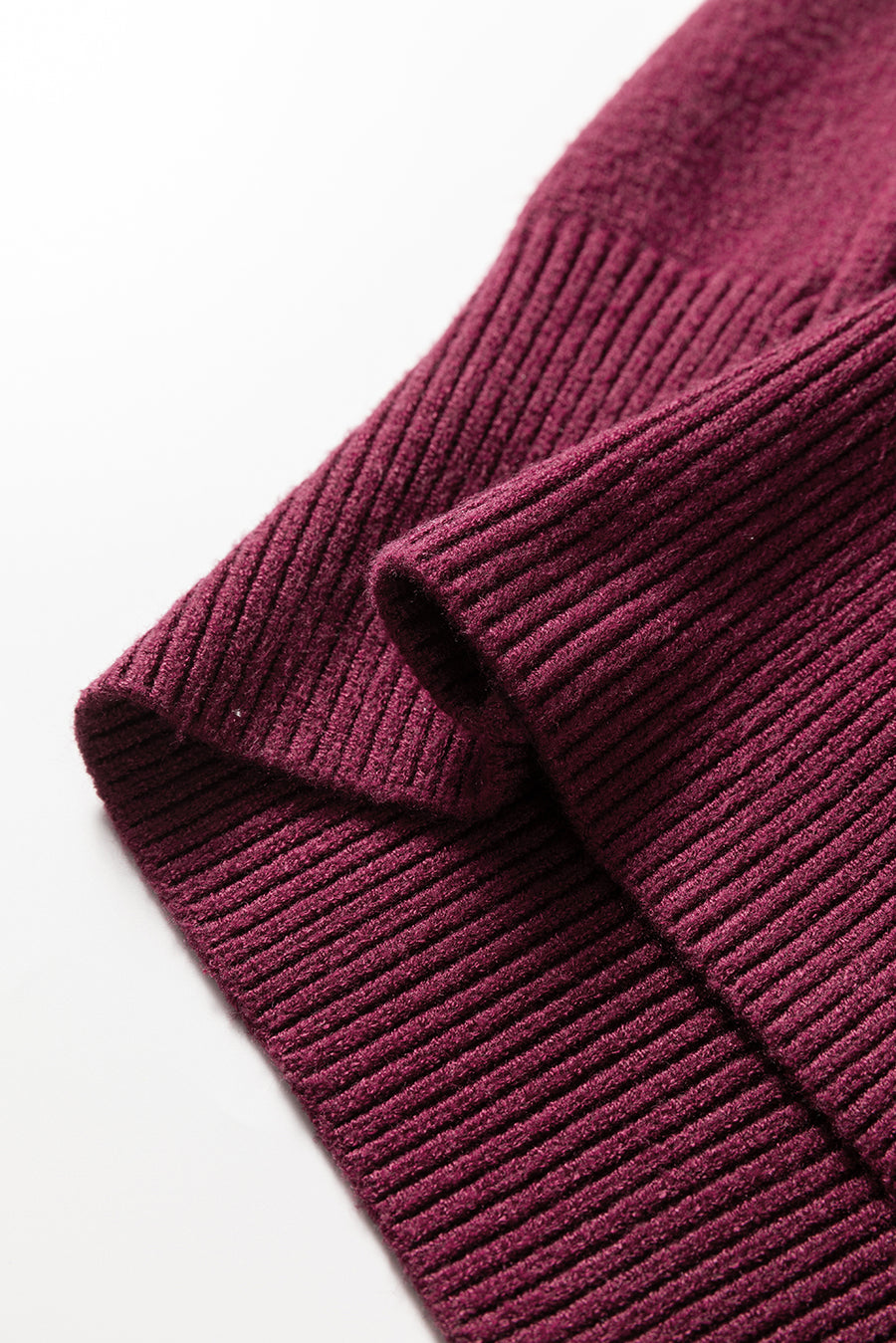 Burgundy Contrast Trim V-Neck Short Sleeve Loose Sweater