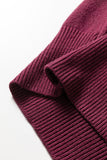 Burgundy Contrast Trim V-Neck Short Sleeve Loose Sweater