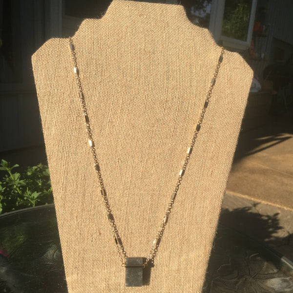 Gold Tone Natural Stone Pendant Necklace- Gray