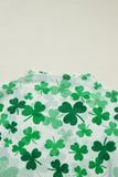 Green Lucky Shamrock Lettuce Trim High Neck Mesh Long Sleeve Top