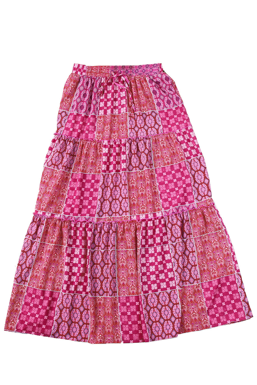Tiered Paisley Print Maxi Skirt with Pockets