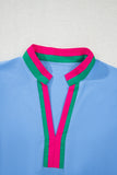Puff Sleeve Color Block V-Neck Blouse- 2 Colors