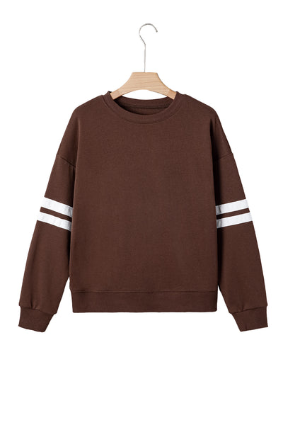 Navy Blue Preppy Striped Sleeve Loose Sweatshirt