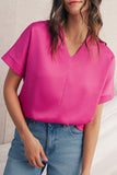 Bright Pink V-Neck Dolman Sleeve Loose Top