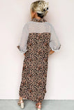 Striped Contrast Trim Leopard Patchwork Long Sleeve Midi Shirt Dress- 2 Colors