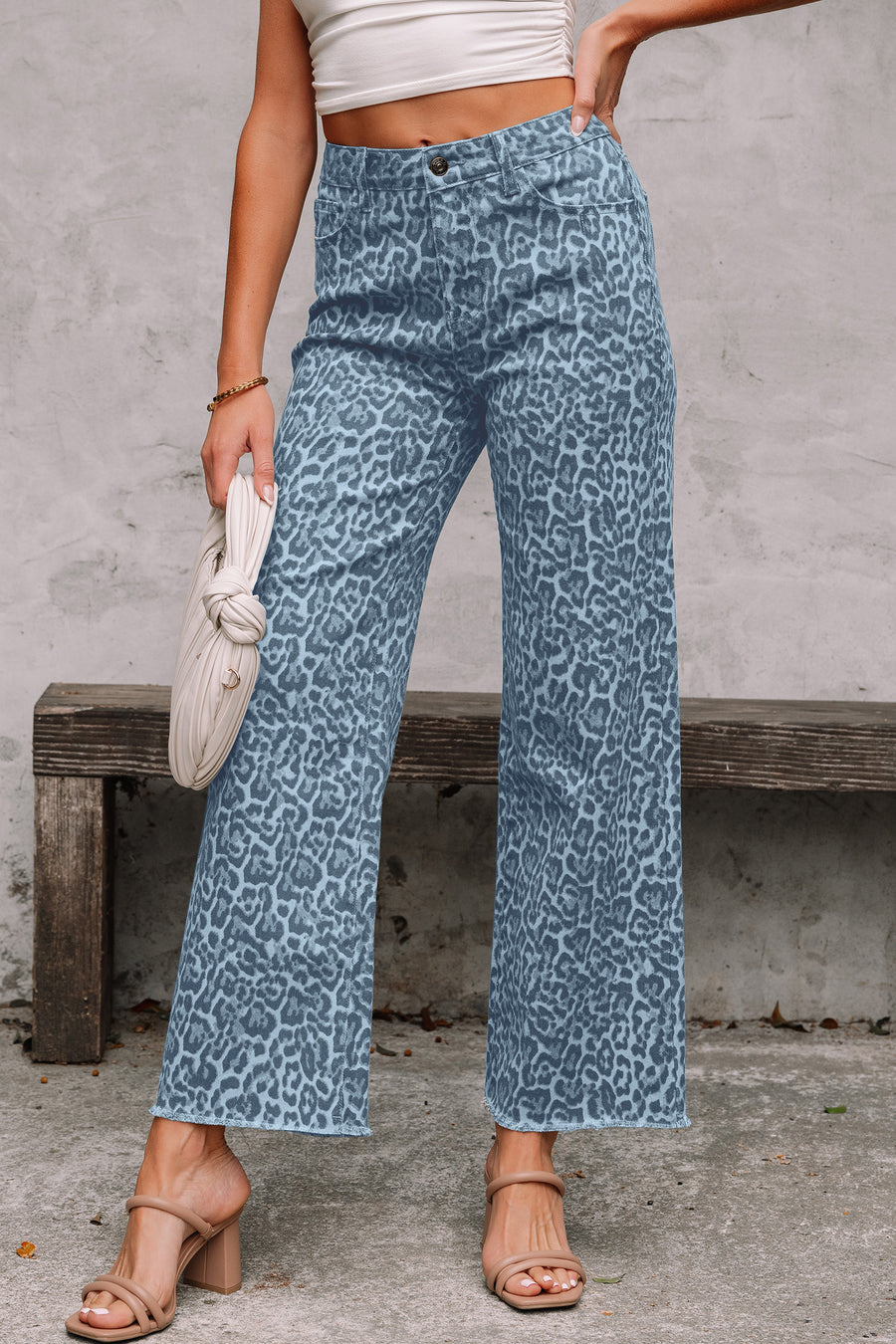 Print Frayed Edge Wide Leg High-Waist Jeans- 7 Styles