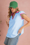 Baby Blue Collared V-Neck Ruffle Sleeve Blouse
