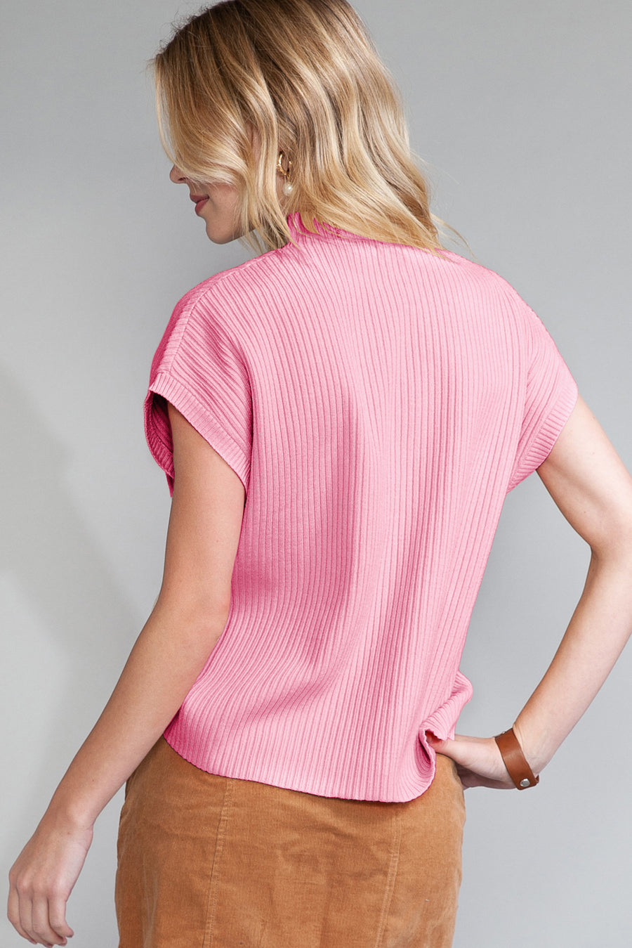 Green Pocket Ribbed Knit Short Sleeve Sweater- 9 Colors