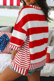 Red Striped Sequin Bows Short Sleeve Oversized Top