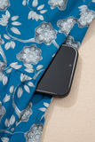 Blue Floral Striped Frill Neck Button-Up Short Sleeve Mini Dress