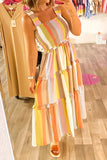 *Pre-Order* Multicolored Striped Shirred Frilly Tiered Maxi Dress