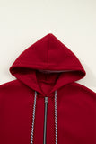Contrast Cuff Drop Shoulder Zip-Up Tunic Hoodie- 3 Colors