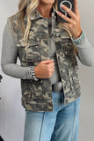 Camouflage Print Cargo Pocket Button-Up Denim Vest
