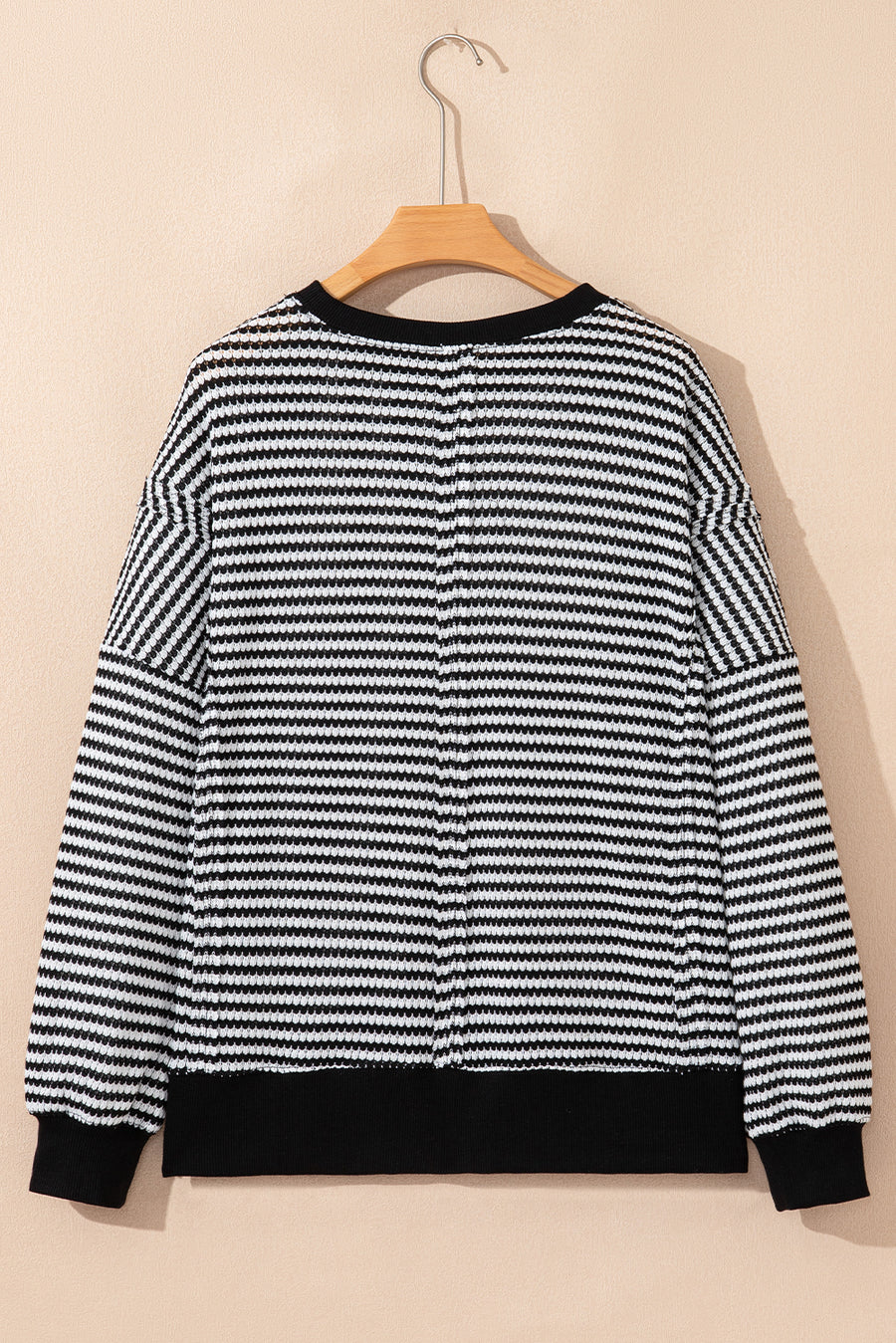 Striped Ribbed Exposed Seam Long Sleeve Oversized Top- 3 Colors