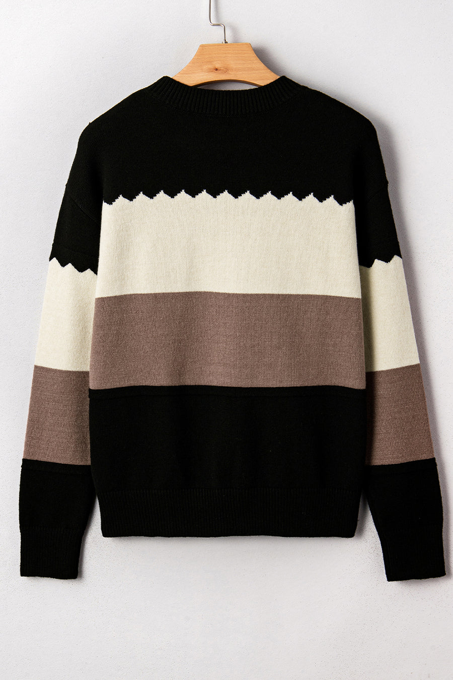 Color Block Crew Neck Drop Shoulder Scallop Detail Sweater- 3 Colors