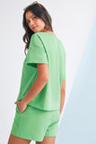V-Neck Drop Shoulder T-Shirt and Patchwork Shorts Set- 3 Colors