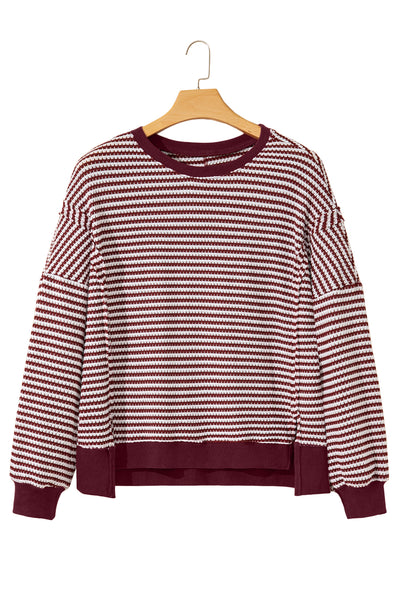 Striped Ribbed Exposed Seam Long Sleeve Oversized Top- 3 Colors