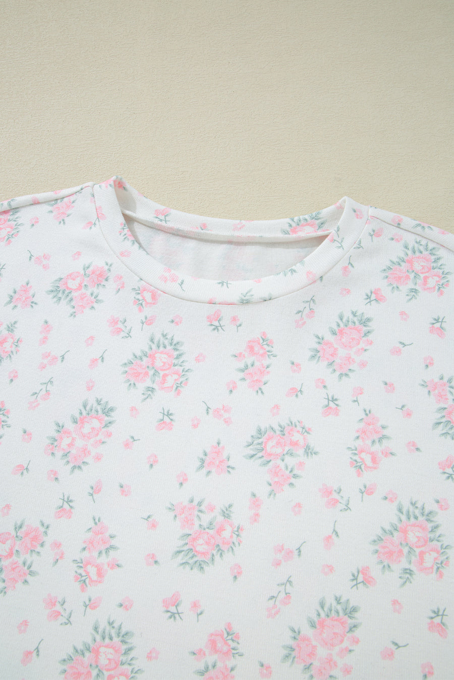 Pink Floral Print Lettuce Trim Short Sleeve Top and Shorts Pajama Set