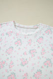 Pink Floral Print Lettuce Trim Short Sleeve Top and Shorts Pajama Set