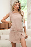 Yellow Cream Solid Color Washed Sleeveless Top Split Skort Cotton 2pcs Outfit