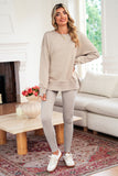 Oversized Split Hem Sweatshirt & Ribbed Leggings Set- 3 Colors