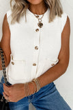 Sleeveless Knit Button-Up Sweater with Pockets- 2 Colors