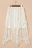 Beige Lace Cascading Tiered High-Waist Maxi Skirt