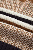 Brown Multi Striped Chevron Pattern Knit Ribbed Trim Slim Fit Sweater